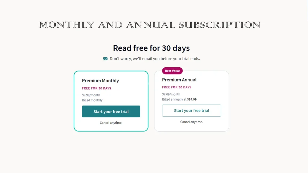 Scribd monthly and annual subscription